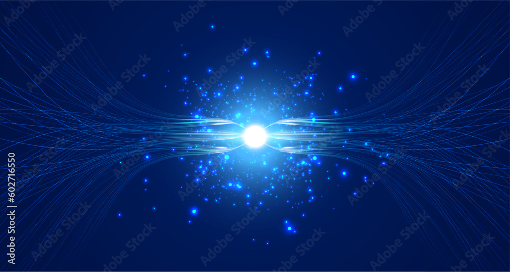 Poster abstract internet lines flow with light particles.