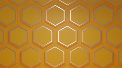 Pattern hexagons yellow and silver colors wall room 3d clean render illustration
