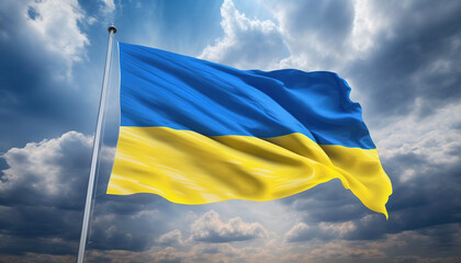 Ukrainian flag waving in the wind. AI