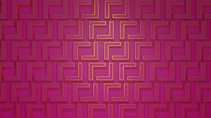 Minimal wall pink and golden pattern square geometric seamless 3d render illustration