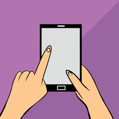 hand with Smartphone business work social media vector background colorful