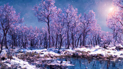 Beautiful Winter Forest Landscape Illustration #2. Generated with A.I. Art.
