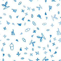 Set line Acorn, Sprout and Wheelbarrow with dirt on seamless pattern. Vector