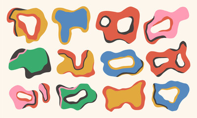 Set of different abstract shapes and patterns. Hand drawn doodles. Modern fashion illustration. Flat design, cartoon drawing, vector.