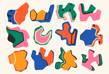 Fototapeta premium Set of different abstract shapes and patterns. Hand drawn doodles. Modern fashion illustration. Flat design, cartoon drawing, vector.