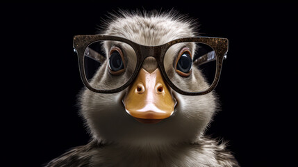 Quack-tastic Vision: A Duck Rocking Stylish Glasses in a Feathered Portrait. Generative AI