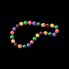 Colored glass stones necklace icon on black background. Vector illustration.