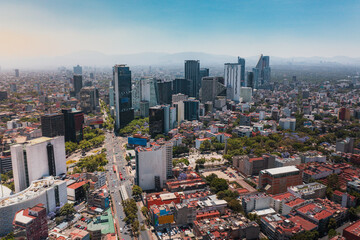 Aerial Panoramic View of Mexico City from Insurgentes and Reforma Avenues