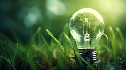 Green energy concept. Glowing green lighybulb, symbol of eco friendly energy. 