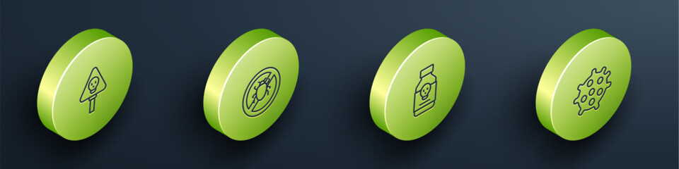 Set Isometric line Bones and skull, Stop colorado beetle, Poisoned pill and Bacteria icon. Vector