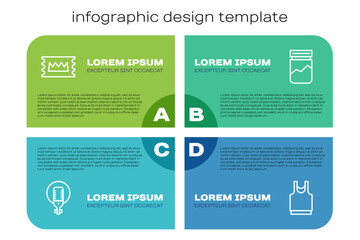 Set line Microphone, Concert ticket, Undershirt and Plastic bag of drug. Business infographic template. Vector