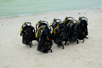 diving equipment on the beach