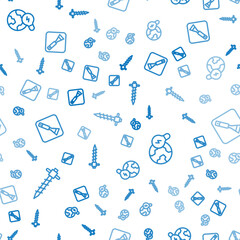 Set line Construction jackhammer, Global planet with bulb and Paint brush on seamless pattern. Vector