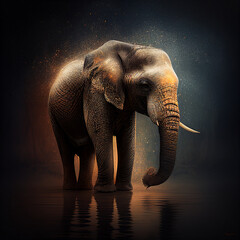 Obraz premium Ilustração de um elefante imponente com um fundo sombrio e escuro, criando um contraste dramático, destacando a força e a majestade desse animal magnífico