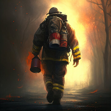 Ilustra&ccedil;&atilde;o de um bombeiro combatendo o fogo