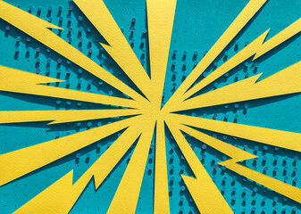 Handmade colorful paper cut background. Pop art and comic concept. Blue and yellow colors.