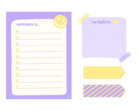 Cute hand drawn planner, journal, notepad, paper, happiness is, vector illustration