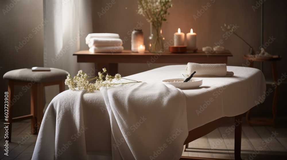 Wall mural serene spa retreat. immerse yourself in tranquility with an empty massage table in a tranquil spa sc