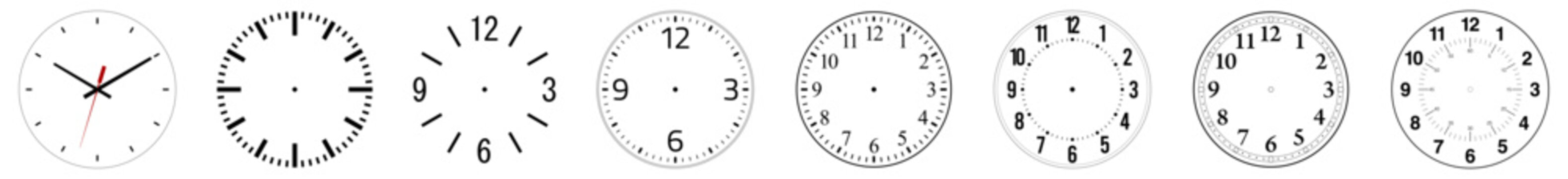 Simple analogue wall clock face, multiple versions