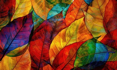  a group of colorful leaves that are on a table together.  generative ai