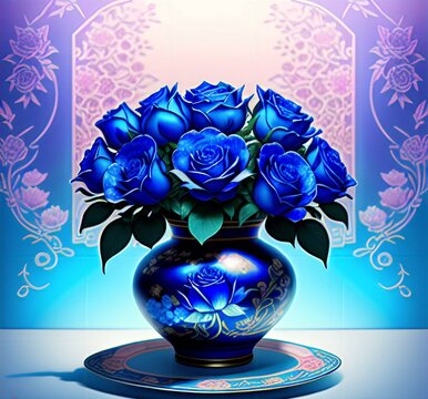Vase with blue flowers(Image created by artificial intelligence)