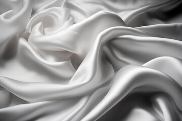 Fototapeta na wymiar Generative AI illustration of Pure White satin fabric floating in the air from above view with movement on white background
