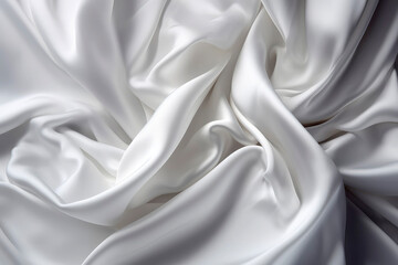 Plakat Generative AI illustration of Pure White satin fabric floating in the air from above view with movement on white background