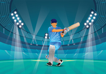 modern Cricket Stadium bat man hitting ball and gone six