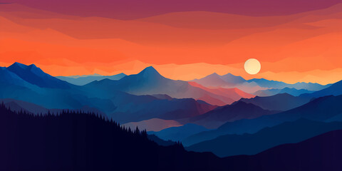 Obraz na płótnie Canvas Mountains in the Golden Embrace of Sunset, Captured from a Bird's Eye View Generative AI Digital Illustration