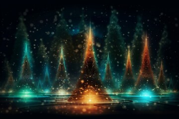 Fototapeta na wymiar Illustration of Glowing Christmas Trees with Glitter. Generative AI