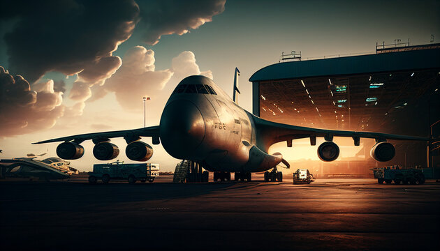 Avi&atilde;o no hangar pronto para decolar