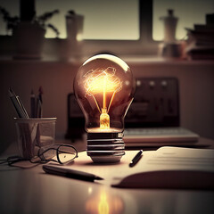 Ilustração de uma lâmpada projetando energia em um fundo de uma sala de escritório IA generativa