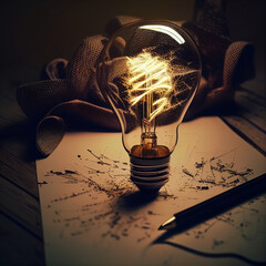 Ilustração de uma lâmpada projetando energia em um fundo de uma sala de escritório IA generativa - obrazy, fototapety, plakaty
