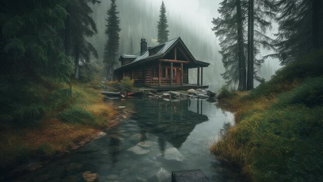 old rainy house in the forest