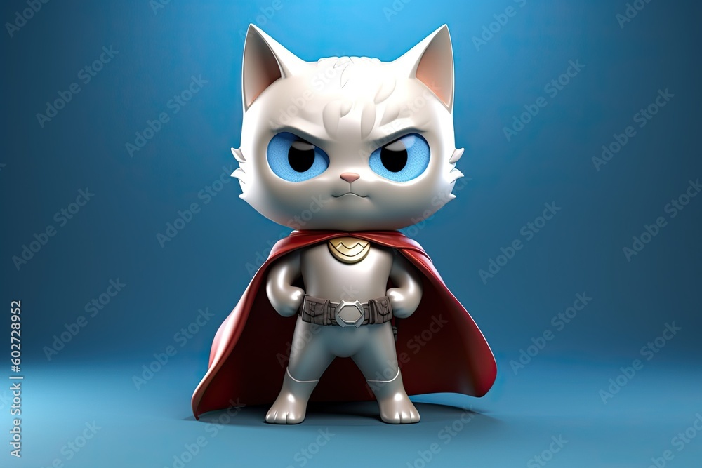 Canvas Prints Cute Cartoon Cat Superhero Character