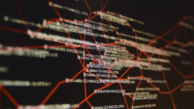 Subway metro text live map Camera shot computer screen. Camera shot of a computer screen monitor. Pixels visible. Low depth of field, nice bokeh. Looking at a display.