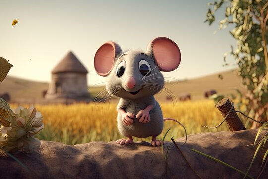 Cute Cartoon Mouse Character on a Farm (Generative Ai)
