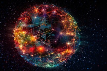 A vibrant, abstract representation of digital transformation. Interconnected data flows, glowing tech symbols, and hands reaching towards a bright future.