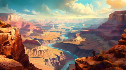 Illustration of a beautiful view of the canyon, USA - obrazy, fototapety, plakaty