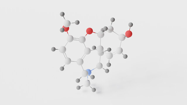 galantamine molecule 3d, molecular structure, ball and stick model, structural chemical formula razadyne