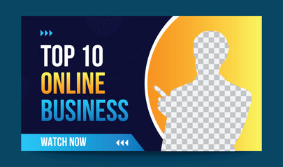 Modern business video thumbnail web banner template, editable vector template, top 10  online business