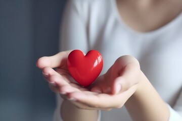 Obraz na płótnie Canvas woman hold valentine support donor red love health cardiogram care hand. Generative AI.