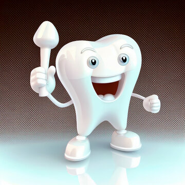Ilustra&ccedil;&atilde;o de um dente branco feliz segurando uma escova