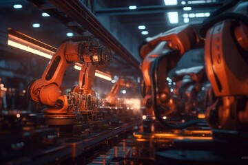 Robot arm working line production in the industrial factory with Ai Generated