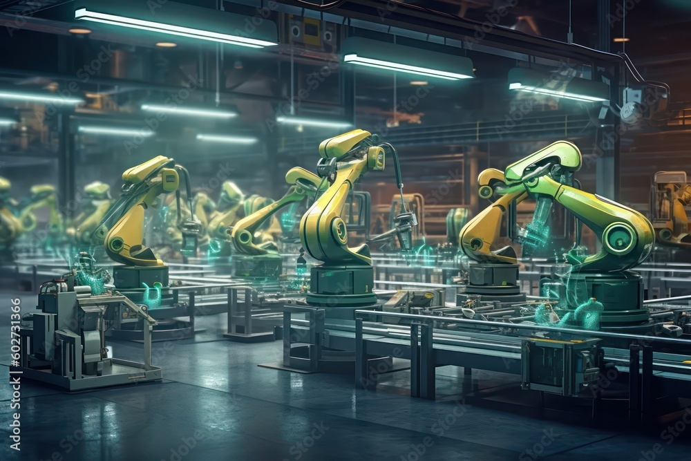 Canvas Prints robotic arm equipment in factory with ai generated. - Canvas Prints
