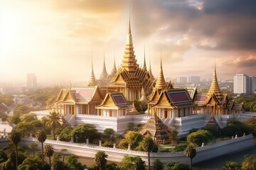 Wat Phra Kaew Bangkok, Thailand temple city with Ai Generated
