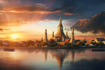 Twilight Wat Arun Ratchawararam Ratchaworamahawihan Bangkok, Thailand.