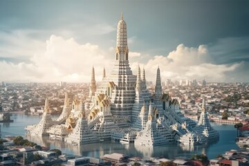 Wat Arun Ratchawararam Ratchawaramahawihan Buddhist temple daylight in Bangkok, Thailand. with Ai Generated