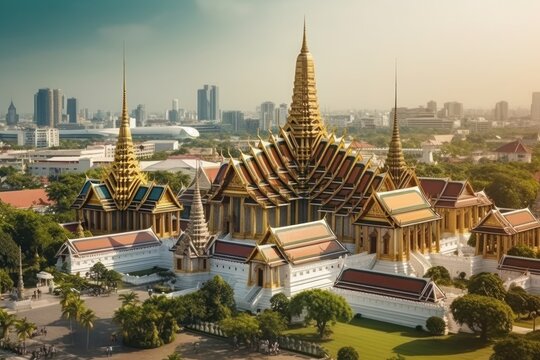 Wat Phra Kaew Bangkok, Thailand temple at night with Ai Generated 