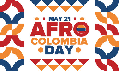 Afro-Colombian Day in Colombia. Celebrate annual in May 21. Freedom day poster. National holiday. Colombian flag. Afro-Colombian culture, history and heritage. Tradition pattern. Vector illustration